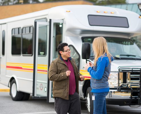 brite bus passengers talking to each other