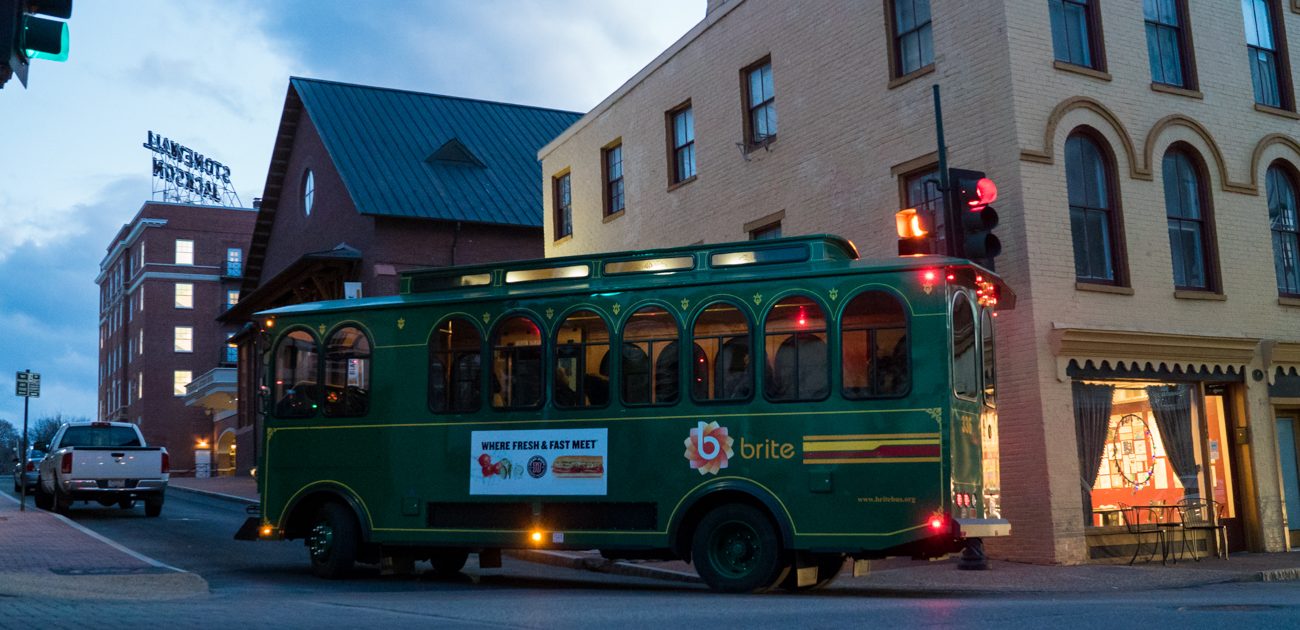 brite bus in downtown staunton