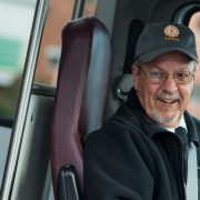 brite bus driver welcoming on passenger