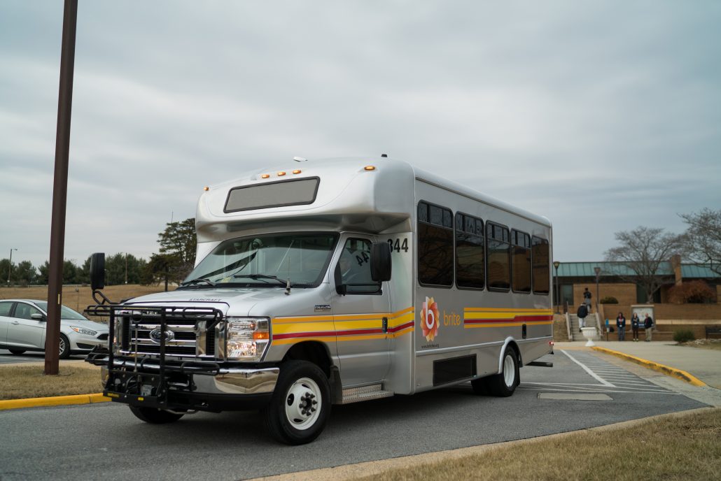 brite bus leaving a stop